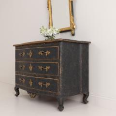 18th c Swedish Rococo Period Black Painted Commode with Original Brass Hardware - 3367439