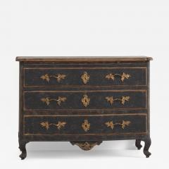 18th c Swedish Rococo Period Black Painted Commode with Original Brass Hardware - 3372308