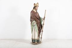 18thC Italian Oak Polychrome Carved Bishop Statue - 2263432