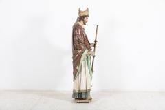 18thC Italian Oak Polychrome Carved Bishop Statue - 2263434