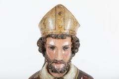 18thC Italian Oak Polychrome Carved Bishop Statue - 2263440