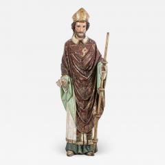 18thC Italian Oak Polychrome Carved Bishop Statue - 2266591