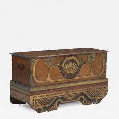 18thc Italian Baroque carved relief and painted oakwood chest - 2613480