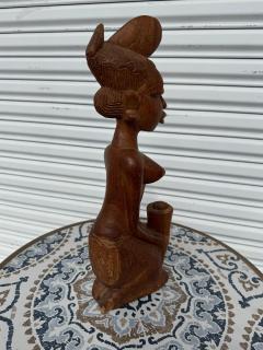 19 5 Yoruba Tribe Kneeling Woman Wood Sculpture - 4406906