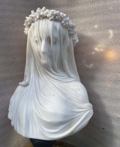1900 1920 Neapolitan Carrara Marble Bust of Bride with Veil - 2863357