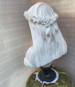 1900 1920 Neapolitan Carrara Marble Bust of Bride with Veil - 2863360