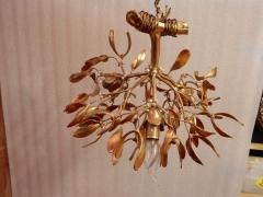 1900 Art Nouveau Gilted Bronze Mistletoe Ball Chandelier Has 3 Lights - 2320173