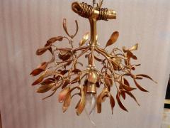 1900 Art Nouveau Gilted Bronze Mistletoe Ball Chandelier Has 3 Lights - 2320183