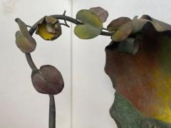 1900 Art Nouveau Patinated Bronze Fruit Basket Japanese Crane And Water Lilies - 3336174