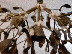 1900 Ball of Mistletoe Bronze Has Three Bulbs and Pearls Opaline - 2392768