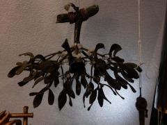 1900 Ball of Mistletoe Bronze Has Three Bulbs and Pearls Opaline - 2392774