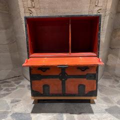 1900s Antique Japanese Tansu Red Cabinets Travel Chests - 3476074