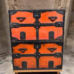 1900s Antique Japanese Tansu Red Cabinets Travel Chests - 3476077