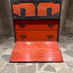 1900s Antique Japanese Tansu Red Cabinets Travel Chests - 3476078