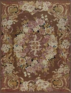 1900s French Aubusson Floral Beige Black Brown Pink Wool Rug - 2450122