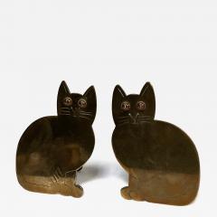 1900s Hand made cat brass books ends - 4116648