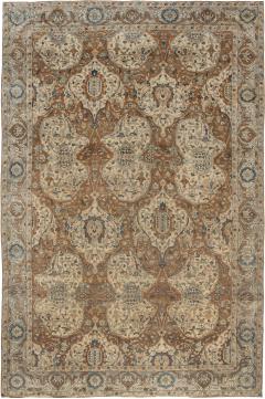 1900s Persian Kirman Brown Beige and Blue Handmade Wool Rug - 2447044