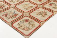 1900s White Beige Light Brown Green and Rose English Needlework - 2450094