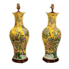1915 China Republic Period Yellow Porcelain Table Lamps a Pair - 1817263
