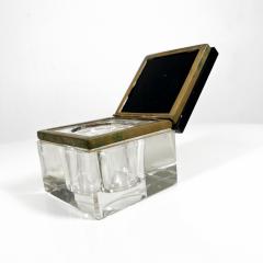 1920s Art Deco Inkwell Modern Beveled Solid Glass and Brass - 3131935