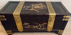 1920s Asian Dowry Blanket or Storage Chest Bronze Decorated J L George - 2976809
