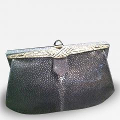 1920s Deco Marcasite Onyx Stingray Clutch - 79378