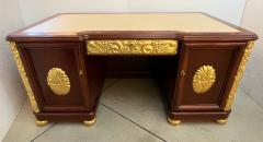 1920s French Art Deco Leather Writing Top Giltwood Carving Rosewood Desk - 4315462