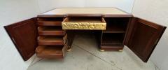 1920s French Art Deco Leather Writing Top Giltwood Carving Rosewood Desk - 4315463