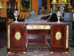 1920s French Art Deco Leather Writing Top Giltwood Carving Rosewood Desk - 4315472
