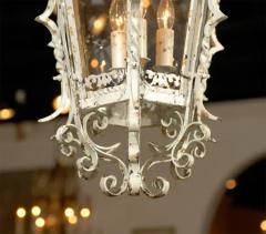 1920s French Rococo Style Painted Metal Three Light Lantern with Acanthus Leaves - 3415051