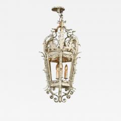 1920s French Rococo Style Painted Metal Three Light Lantern with Acanthus Leaves - 3423644