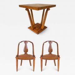 1920s Grained Fine Austrian Biedermeier Burlwood Table and 2 Chairs - 3527471