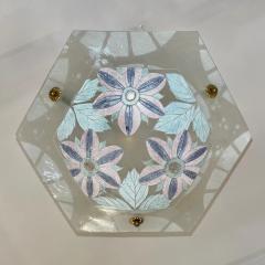 1930 French White Turquoise Pink Enamel Art Glass Brass Chain Pendant Chandelier - 4221140