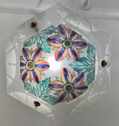 1930 French White Turquoise Pink Enamel Art Glass Brass Chain Pendant Chandelier - 4221141