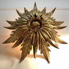 1930 s Spanish Gilt Sunburst Flush Mount Ceiling Light - 3414363