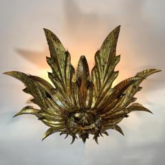 1930 s Spanish Gilt Sunburst Flush Mount Ceiling Light - 3414364