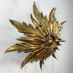 1930 s Spanish Gilt Sunburst Flush Mount Ceiling Light - 3414369