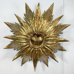 1930 s Spanish Gilt Sunburst Flush Mount Ceiling Light - 3414372