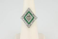 1930S EMERALD DIAMOND PLATINUM KITE SHAPED RING - 2620992