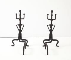 1930s Art And Crafts Abstract Large Iron Andirons - 4348696