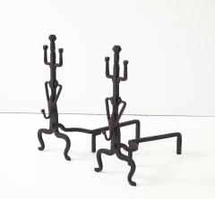 1930s Art And Crafts Abstract Large Iron Andirons - 4348700