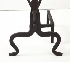 1930s Art And Crafts Abstract Large Iron Andirons - 4348701