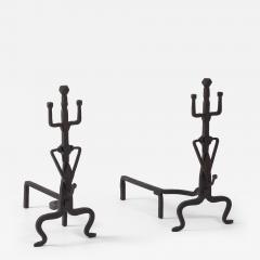 1930s Art And Crafts Abstract Large Iron Andirons - 4351763