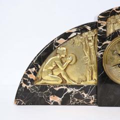1930s Art Deco Streamlined Neoclassical Figurative Exotic Marble Bronze Clock - 2705089