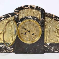 1930s Art Deco Streamlined Neoclassical Figurative Exotic Marble Bronze Clock - 2705109