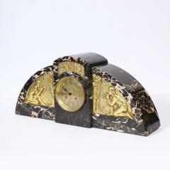 1930s Art Deco Streamlined Neoclassical Figurative Exotic Marble Bronze Clock - 4231336