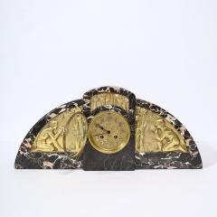 1930s Art Deco Streamlined Neoclassical Figurative Exotic Marble Bronze Clock - 4231339