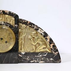 1930s Art Deco Streamlined Neoclassical Figurative Exotic Marble Bronze Clock - 4231341