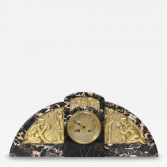 1930s Art Deco Streamlined Neoclassical Figurative Exotic Marble Bronze Clock - 4231518