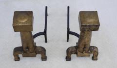 1930s Arts And Crafts Large Hammered Iron Andirons - 4133693